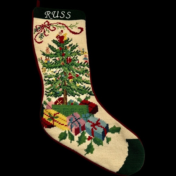 Christmas Needlepoint Stocking Vintage Monogrammed Russ - Picture 3 of 11